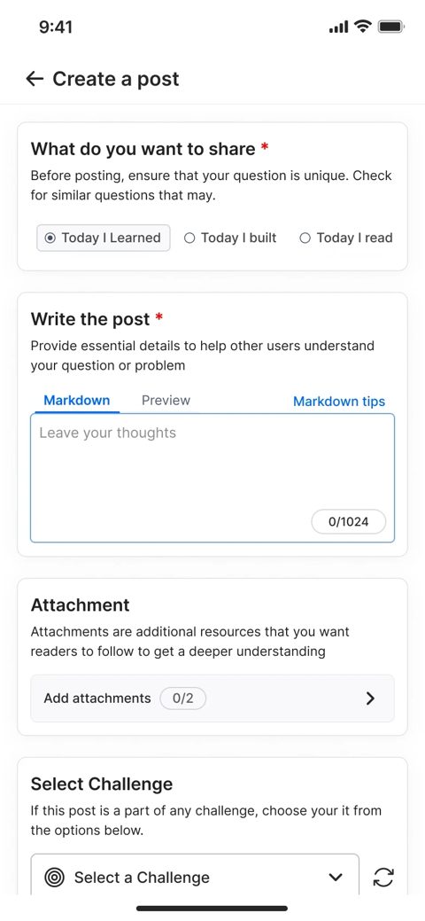 Create a post flow with challenge attachment