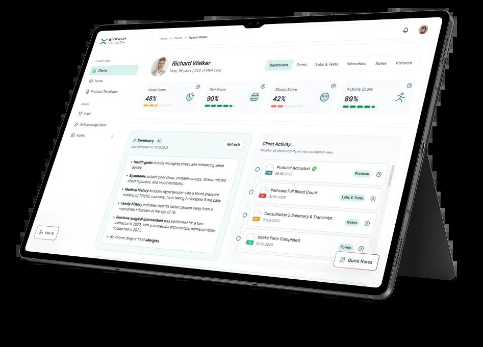 Expand Health dashboard shown on a tablet